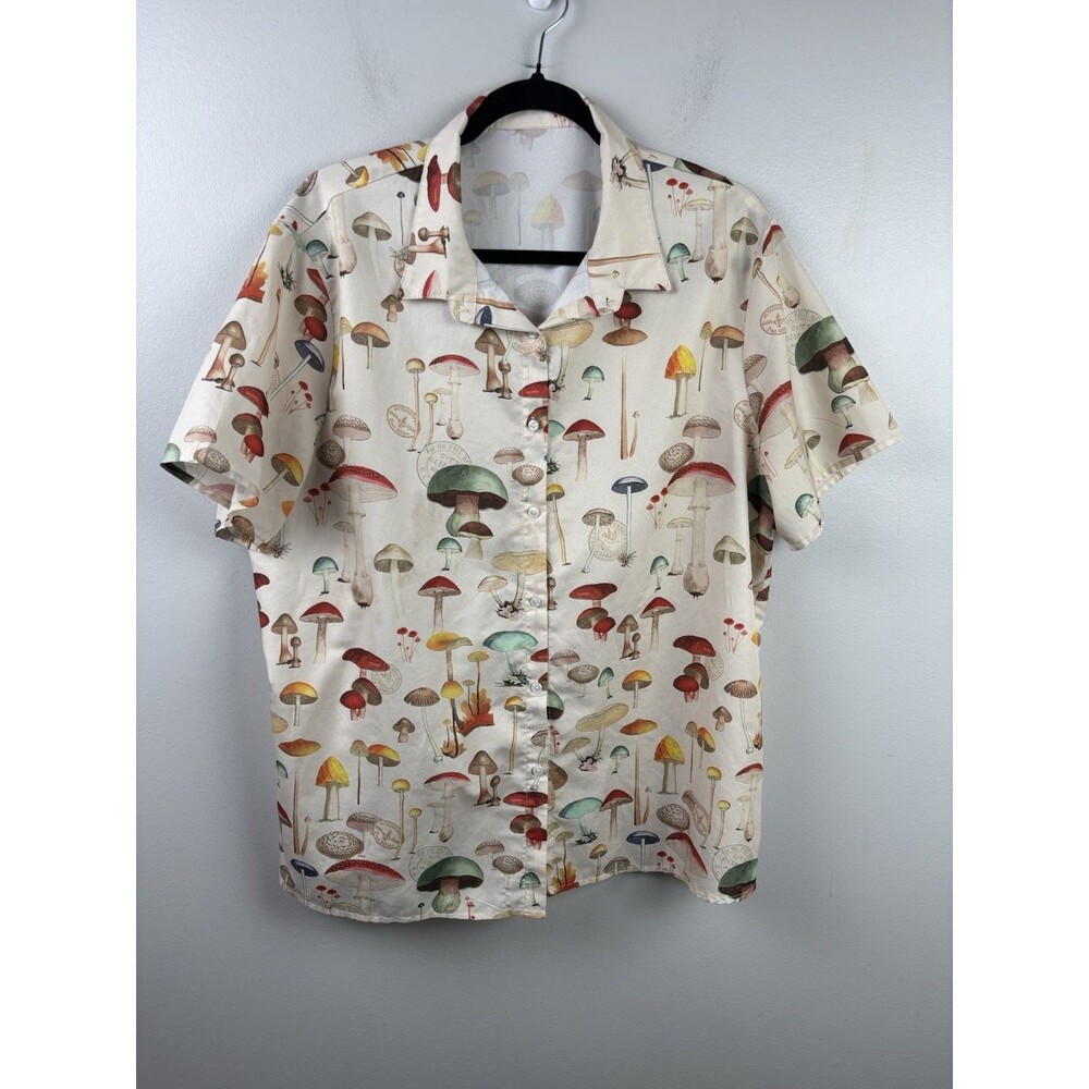 Vintage ROMWE Button Up Mushroom Shirt Womens XL 12 Artsy Hippie Single Stitch